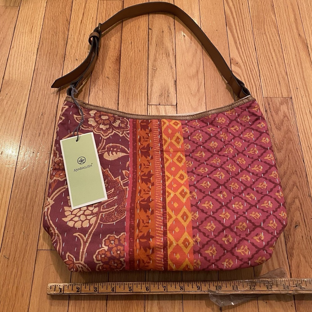 NWT Anabaglish Multicolor Pink Cotton And Leather Handbag